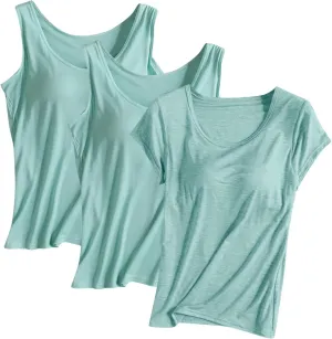 3 Pact Womens Tank Tops Summer Casual Crew Neck Sleeveless Top Loose Fit Basic Tunic Shirts Home Wear