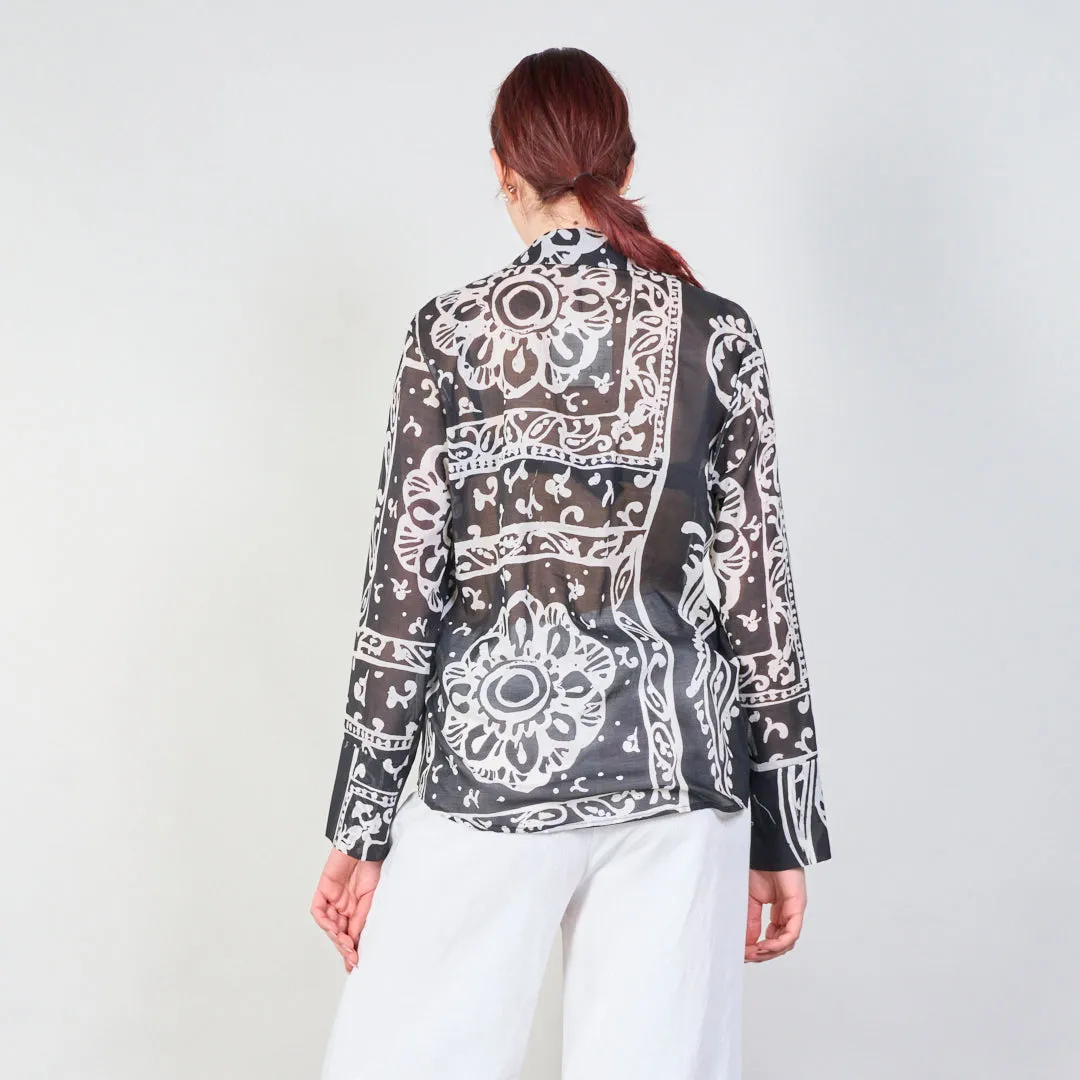Abstract print sheer blouse with button-up front wholesale