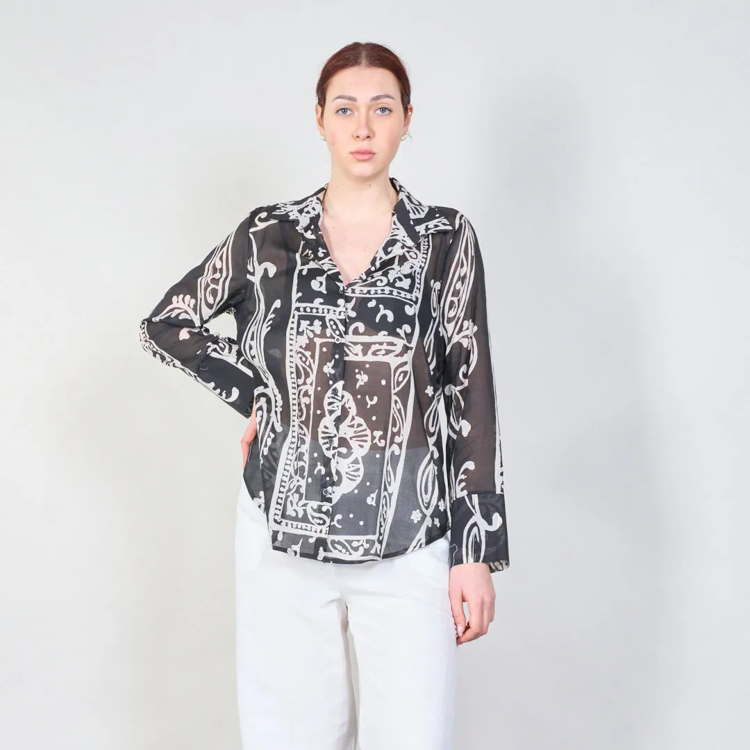 Abstract print sheer blouse with button-up front wholesale