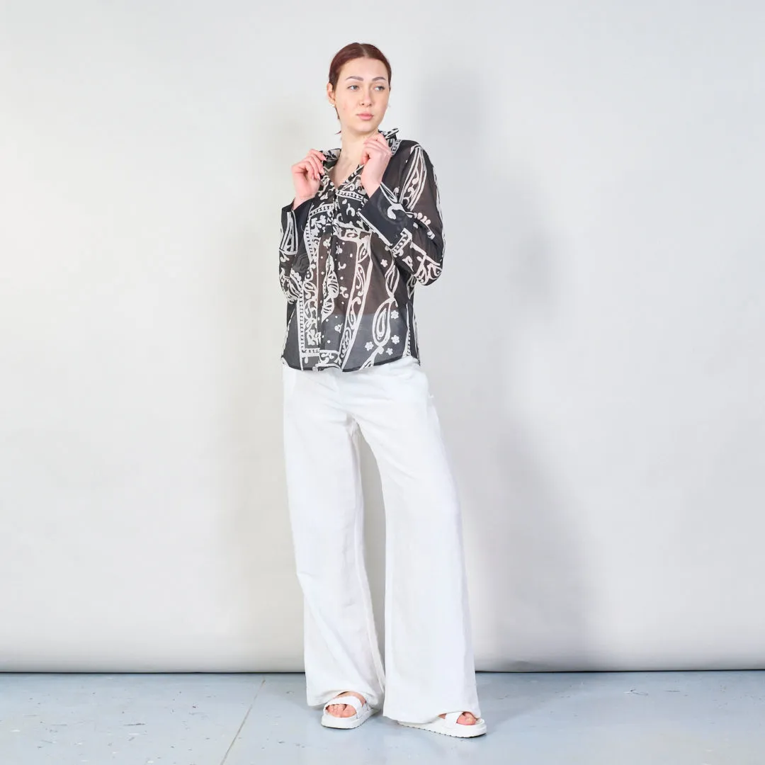 Abstract print sheer blouse with button-up front wholesale
