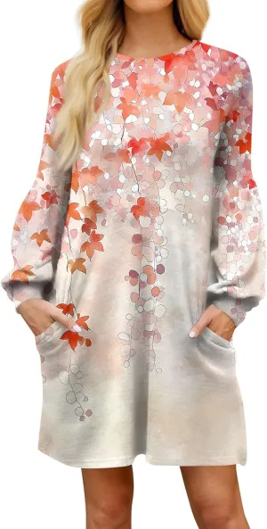 ADHOWBEW Dresses for Women 2025 Round Neck Sexy Plus Size Casual Trendy Long Sleeve Work Dress Long Sleeve