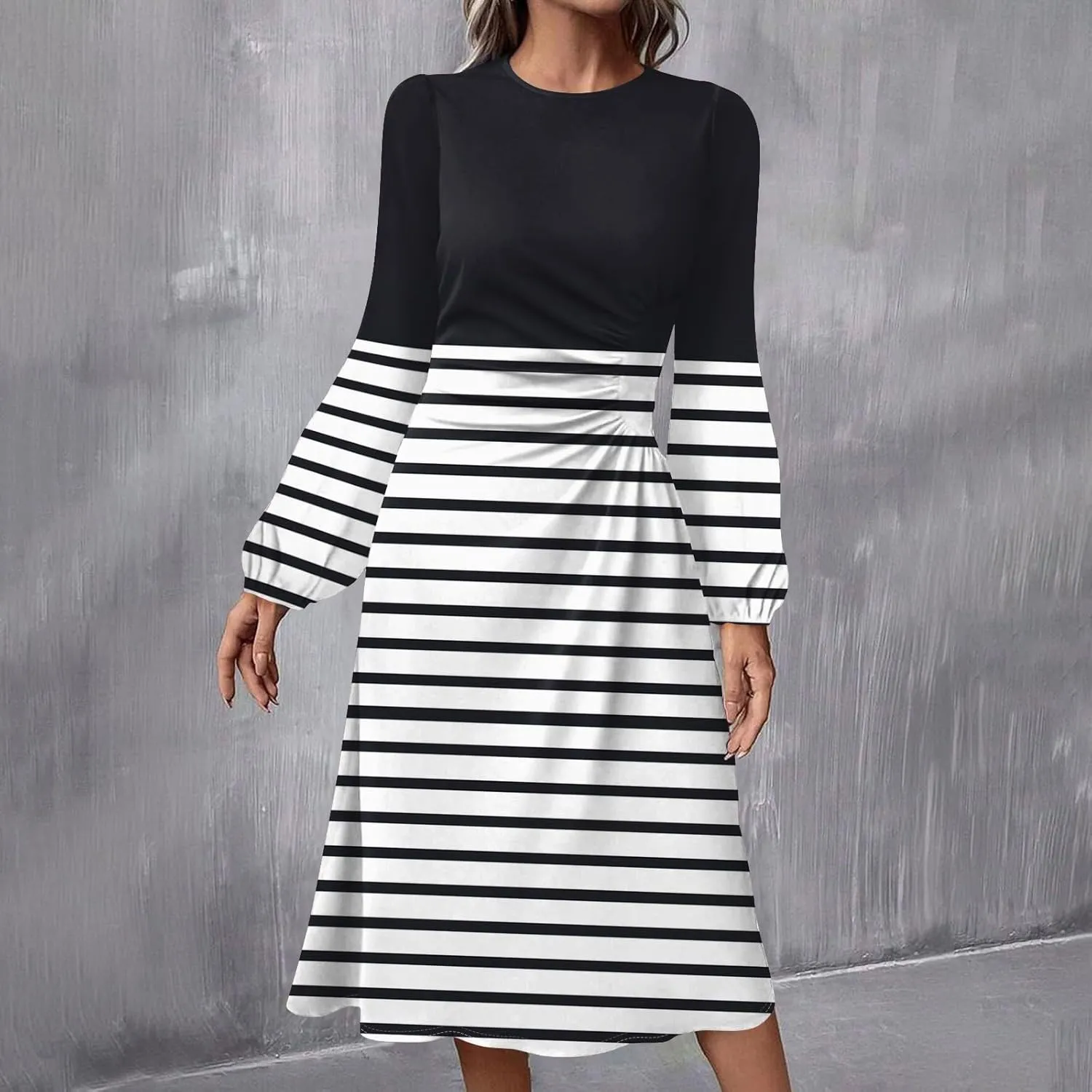 ADHOWBEW Summer Dresses for Women Plus Size Casual Long Sleeve Round Neck Trendy 2025 Sexy Flowy Dress