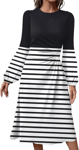 ADHOWBEW Summer Dresses for Women Plus Size Casual Long Sleeve Round Neck Trendy 2025 Sexy Flowy Dress