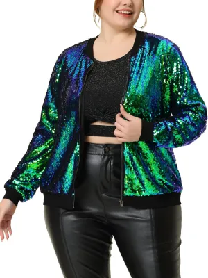 Agnes Orinda Plus Size Metallic Jacket for Women Sparkle Party 2024 Sequin Bomber Jackets