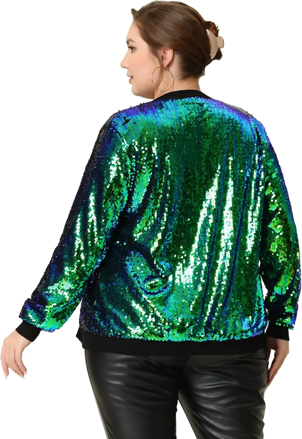 Agnes Orinda Plus Size Metallic Jacket for Women Sparkle Party 2024 Sequin Bomber Jackets