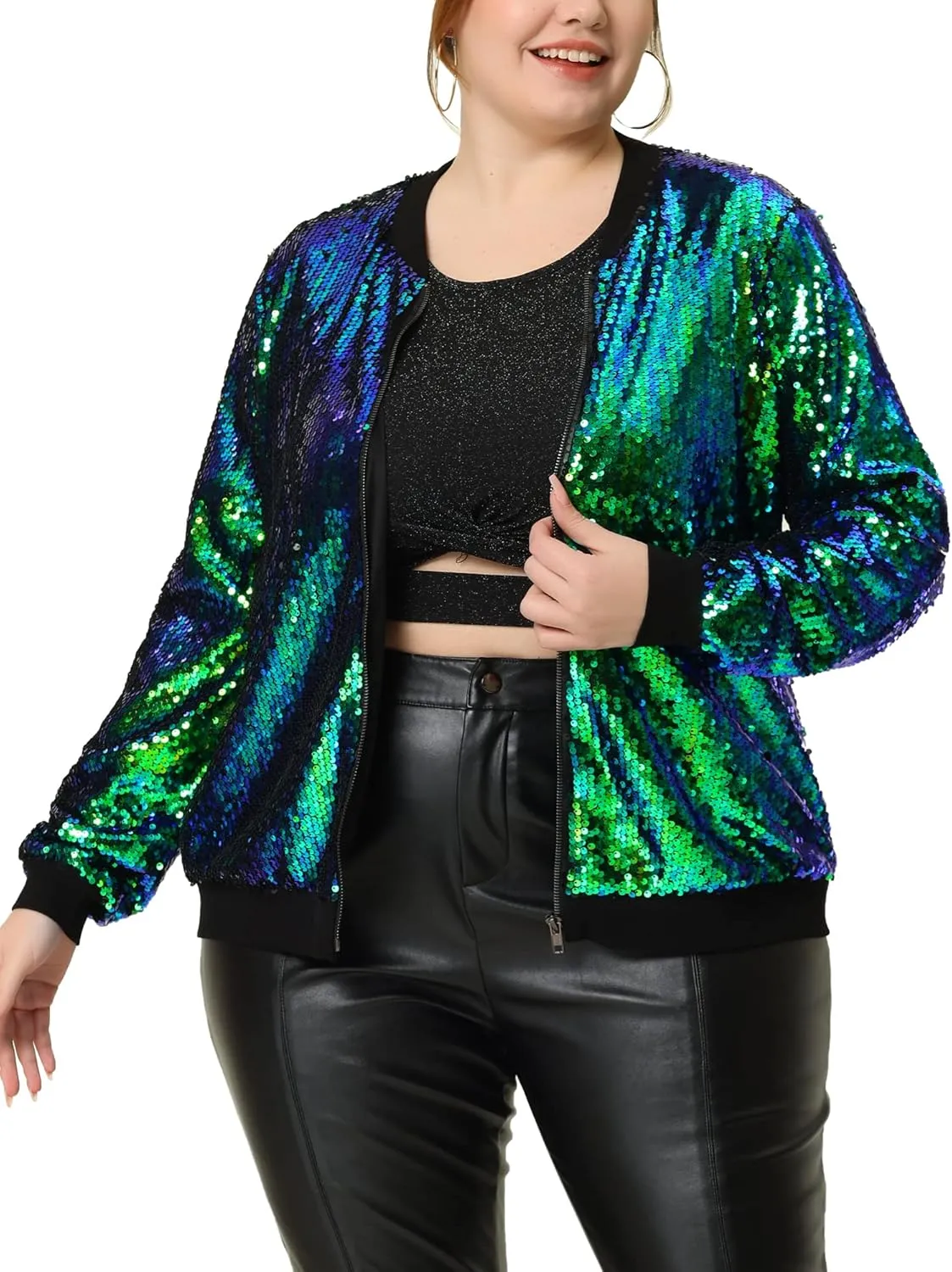 Agnes Orinda Plus Size Metallic Jacket for Women Sparkle Party 2024 Sequin Bomber Jackets