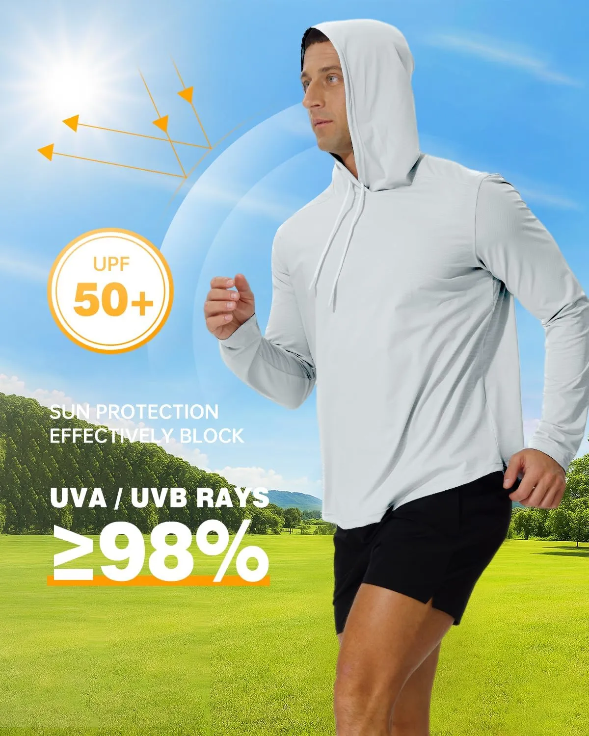 AIMPACT Men's Sun Protection Shirts UV SPF UPF 50  Long Short Sleeve Hoodie Rash Guard Fishing Swimming Shirt Lightweight