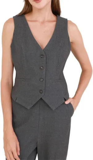 Amazhiyu Women's Wool Button-up Sleeveless Waistcoat Vest Crop Top with Pockets