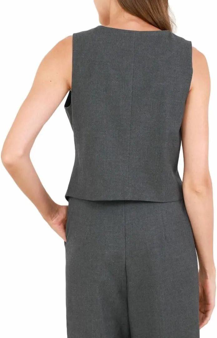 Amazhiyu Women's Wool Button-up Sleeveless Waistcoat Vest Crop Top with Pockets