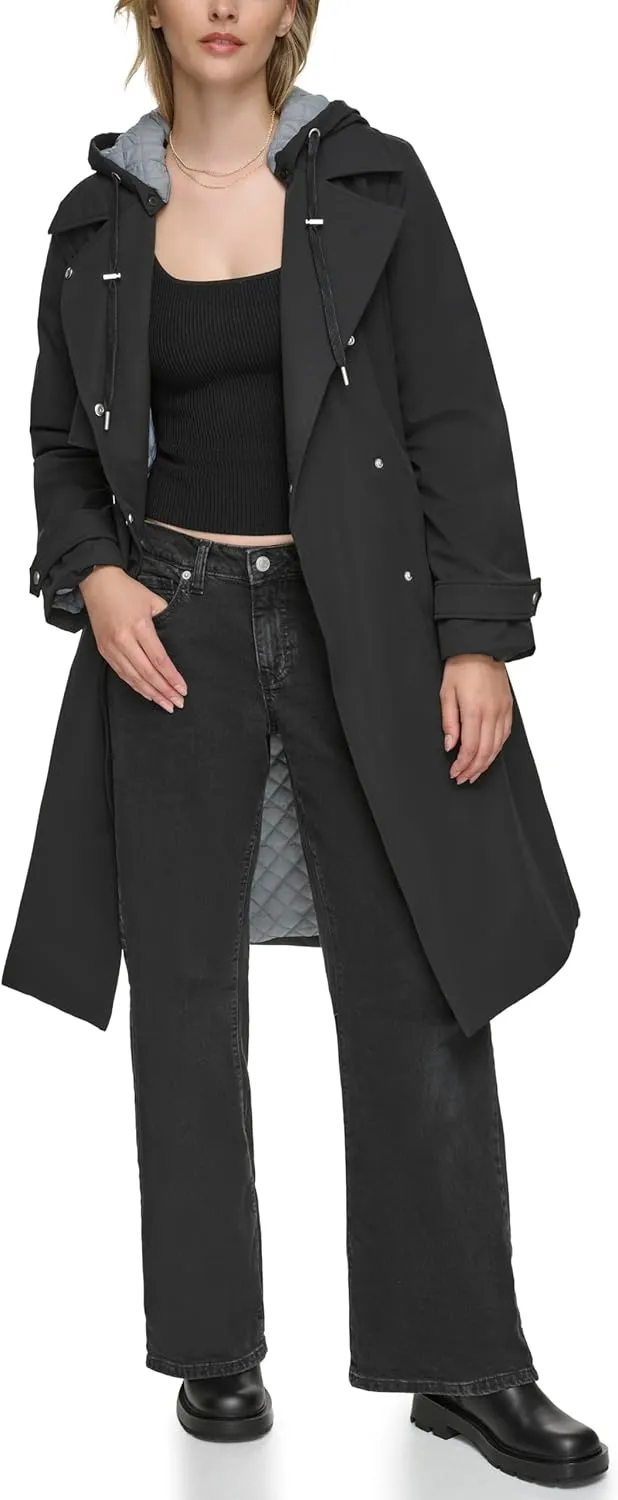 Andrew Marc Women's Transitional Water Resistant Trench with Button Off Hood