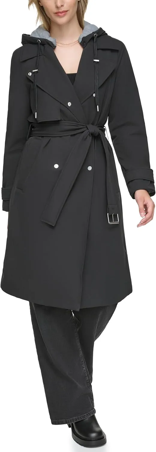 Andrew Marc Women's Transitional Water Resistant Trench with Button Off Hood