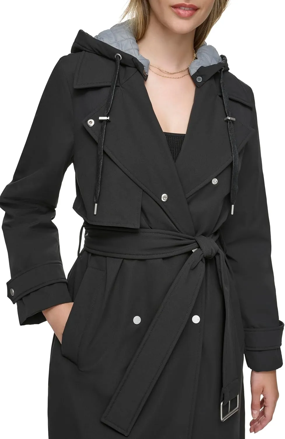Andrew Marc Women's Transitional Water Resistant Trench with Button Off Hood