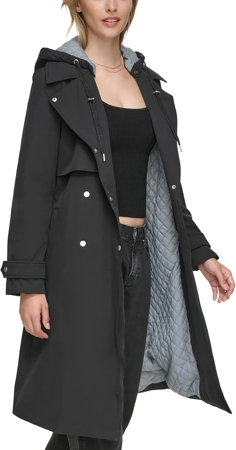 Andrew Marc Women's Transitional Water Resistant Trench with Button Off Hood