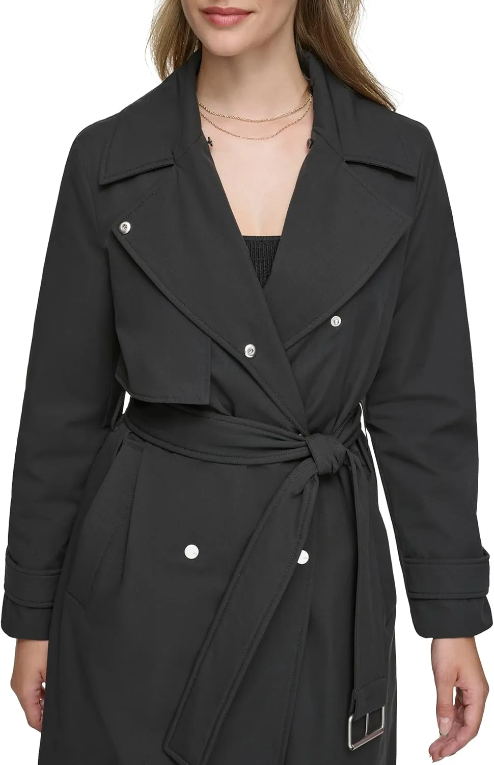 Andrew Marc Women's Transitional Water Resistant Trench with Button Off Hood