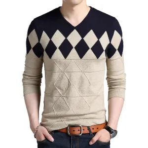 Angelo Ricci™ Diamonds Pattern V-Neck Knitted Pullover