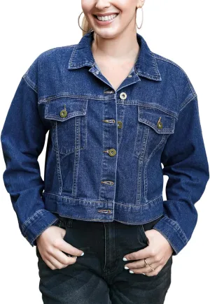 Anna-Kaci Women's Classic Long Sleeve Button Down Crop Denim Jean Jackets with Pockets