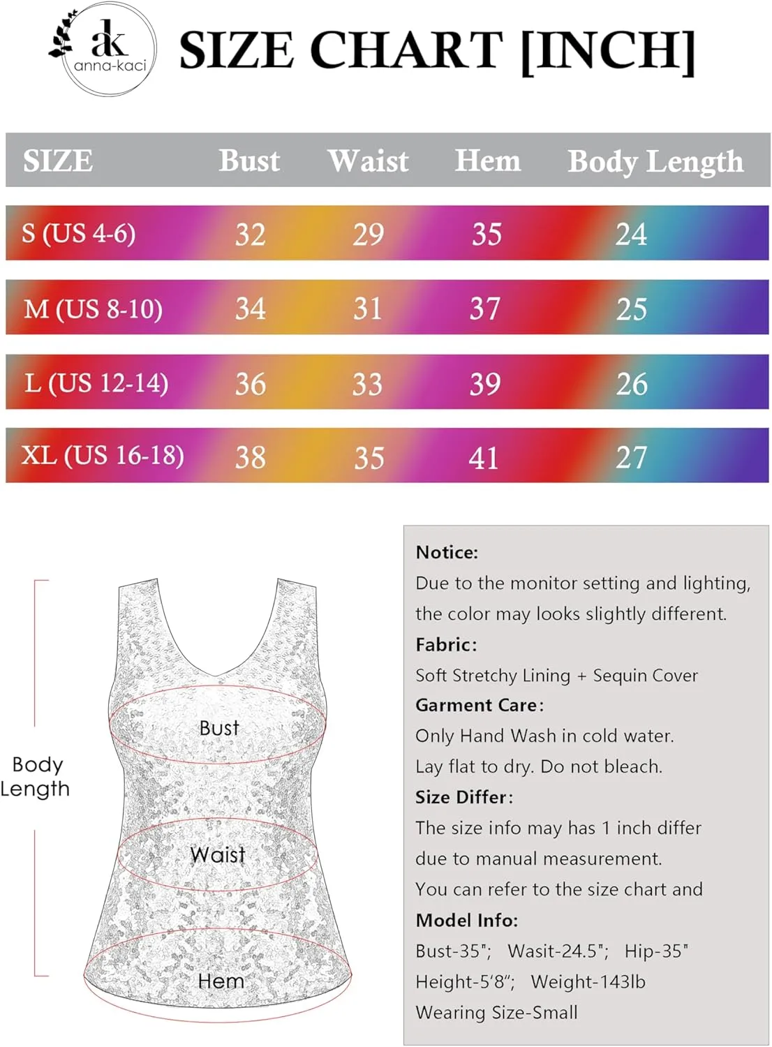 Anna-Kaci Women's Sparkly V-Neck Sequin Tank Tops Sleeveless Sexy Glitter Disco Club Party Vest