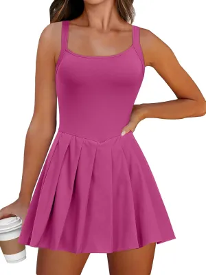 ANRABESS Women's Tennis Athletic Pleated Summer Mini Dress 2025 Golf Workout Build in Shorts Casual Romper Short Sundress