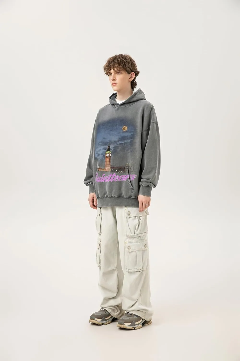 Arnodefrance Men Vintage Washed Graphic Hoodies Printing Graffiti Hoodie Cotton Warm Pullover