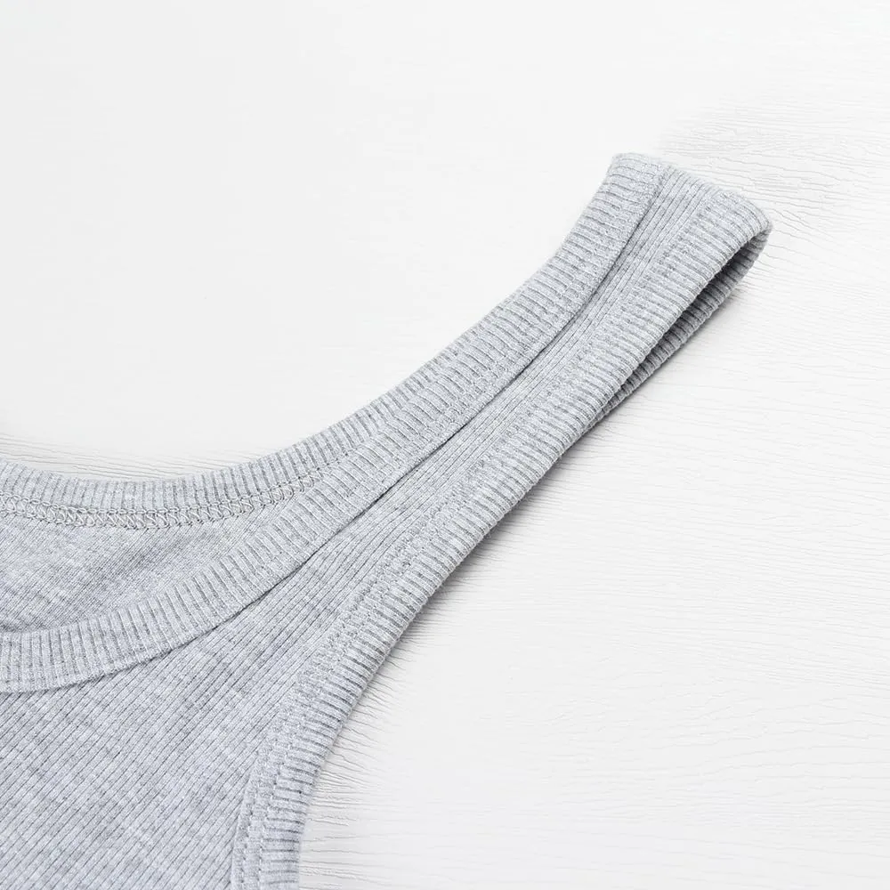Artfish Women's Scoop Neck Sleeveless Knit Ribbed Fitted Casual Crop Tank Top