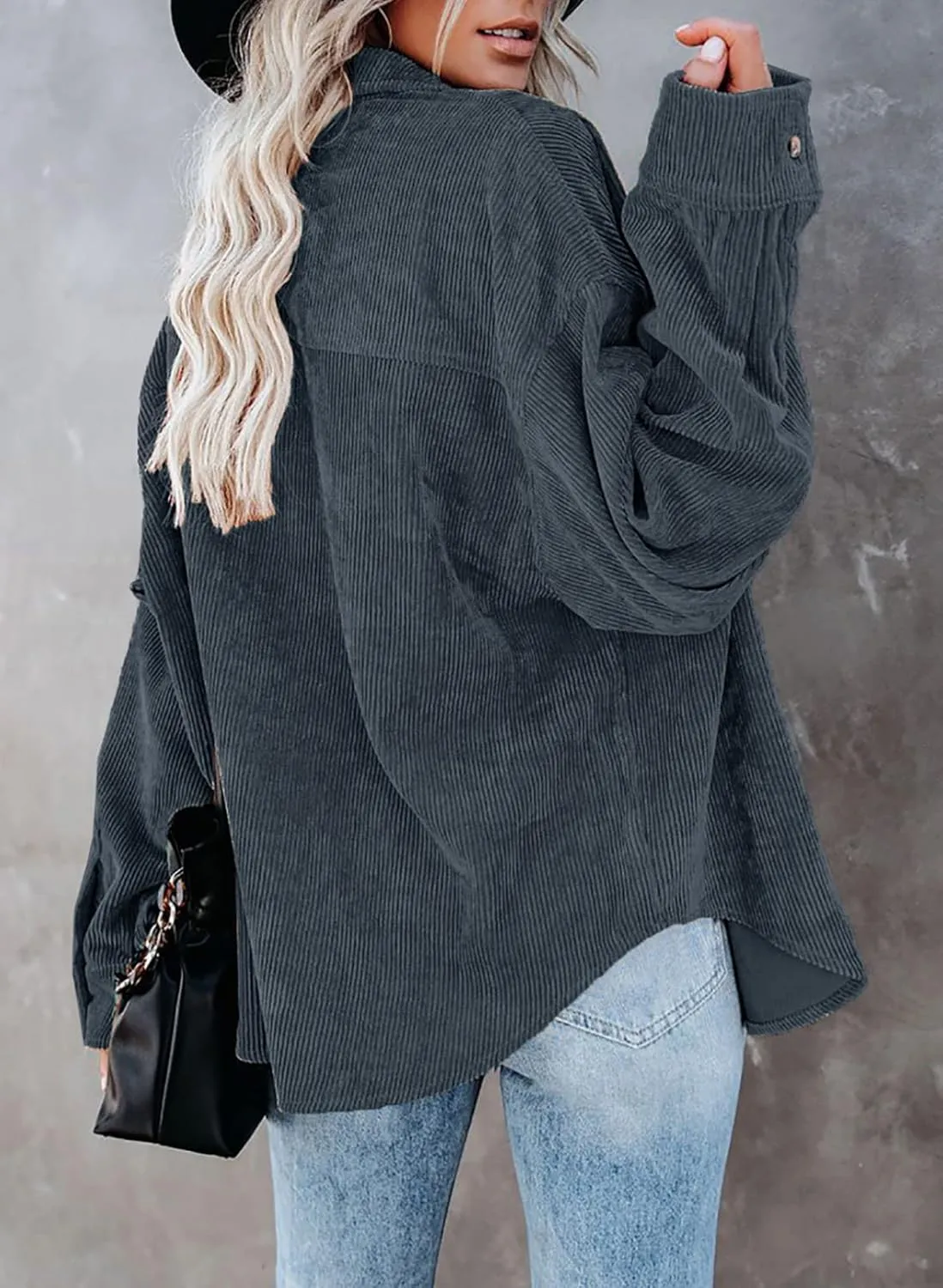 Astylish Women Corduroy Shirts Casual Long Sleeve Button Down Blouses Top