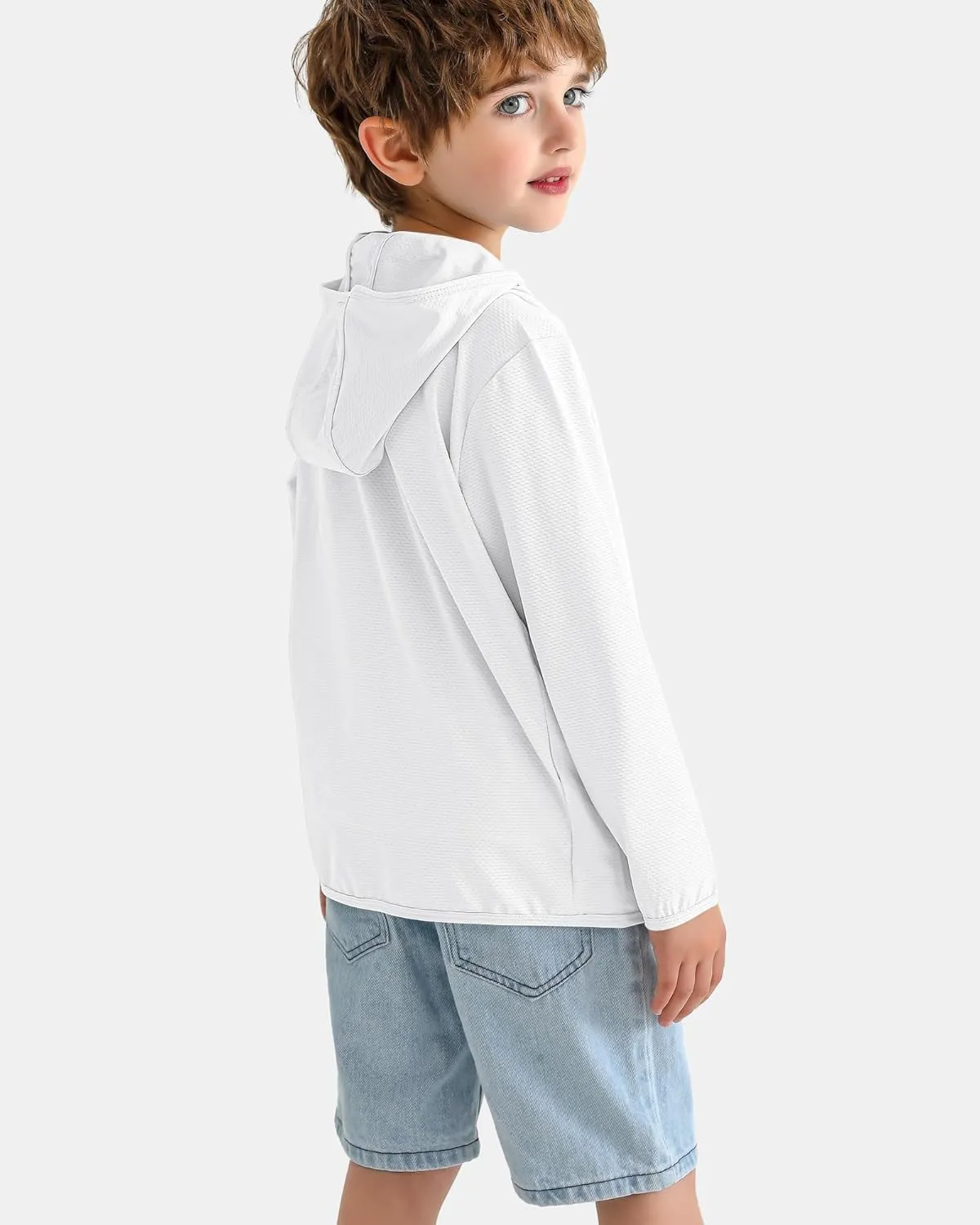 Auranso Kids Zip-Up Hoodie Girls Boys UPF50  Sun Protection Jacket Hooded Cooling Shirt