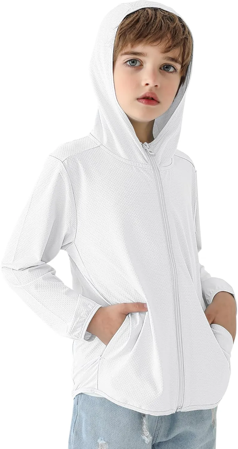 Auranso Kids Zip-Up Hoodie Girls Boys UPF50  Sun Protection Jacket Hooded Cooling Shirt