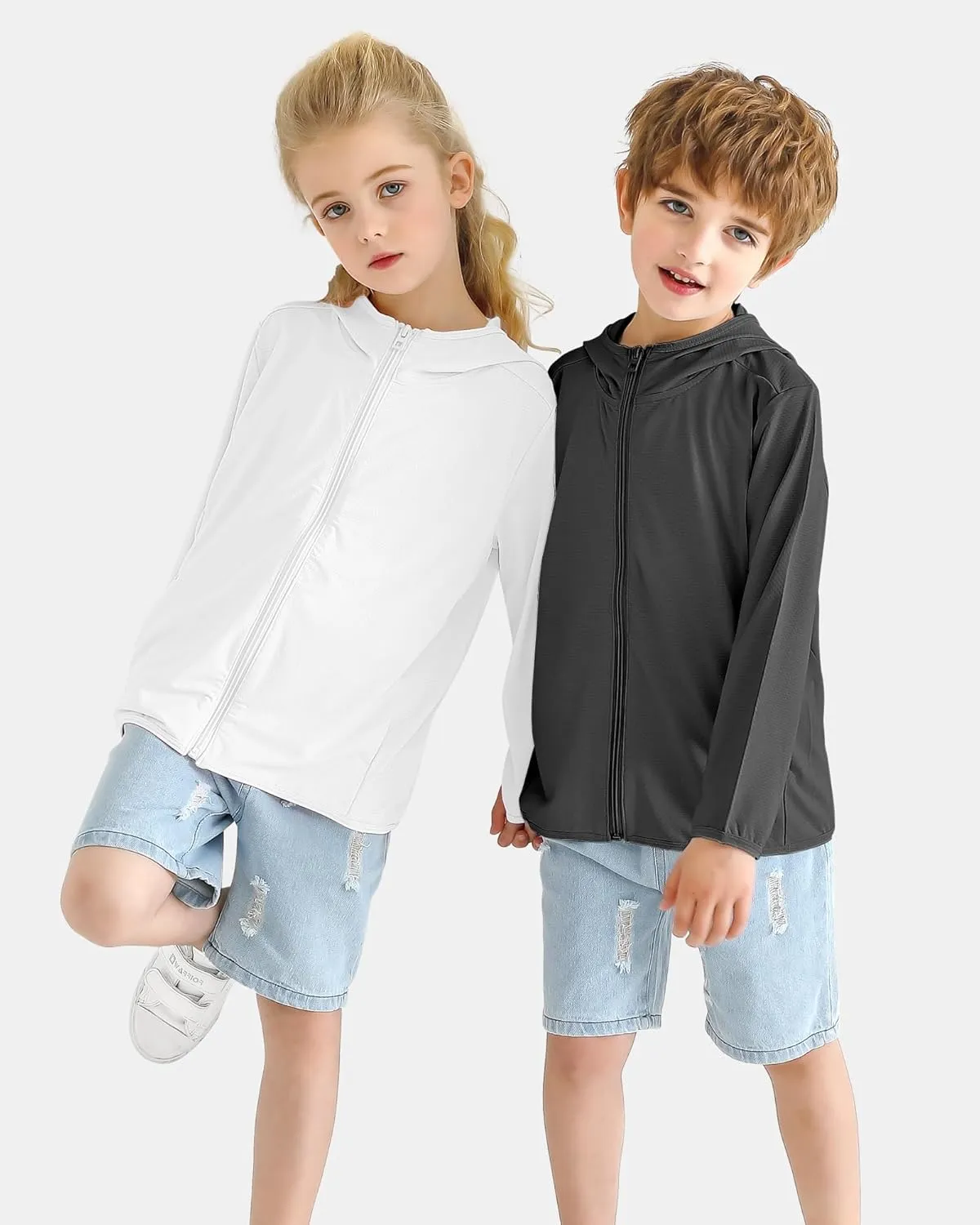Auranso Kids Zip-Up Hoodie Girls Boys UPF50  Sun Protection Jacket Hooded Cooling Shirt