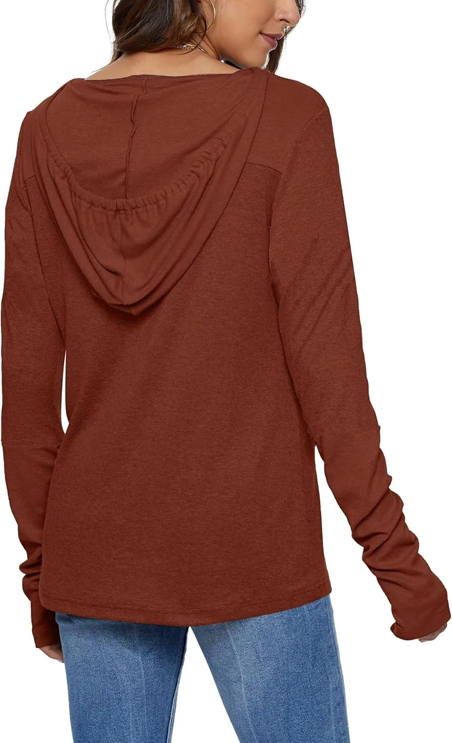 AUSELILY Long Sleeve Drawstrings Hoddie Sweatshirt With Thumb Holes Hoodie for Women