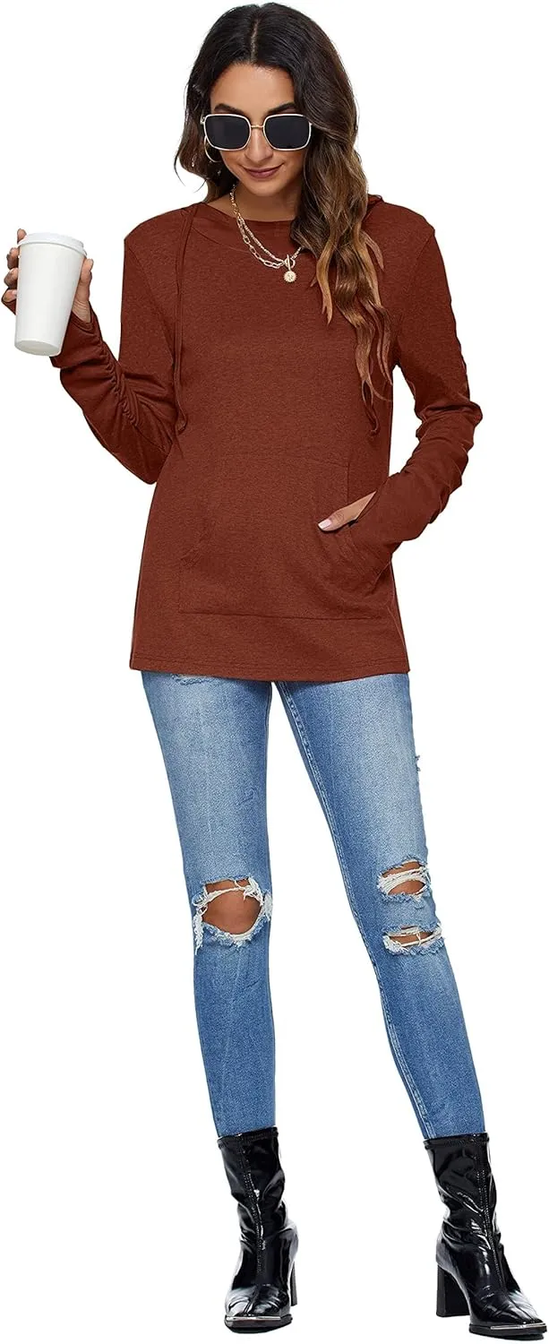 AUSELILY Long Sleeve Drawstrings Hoddie Sweatshirt With Thumb Holes Hoodie for Women