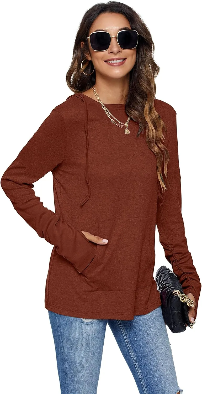 AUSELILY Long Sleeve Drawstrings Hoddie Sweatshirt With Thumb Holes Hoodie for Women