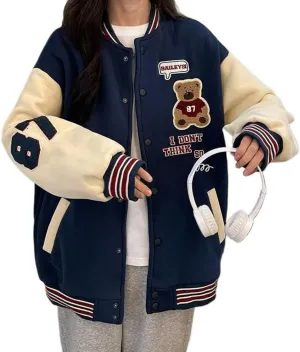 Baseball Jacket Women Fashion Sweatshirt Hip Hop Vintage Oversized Hoodie Cute Varsity Bomber Jackets Autumn Coat