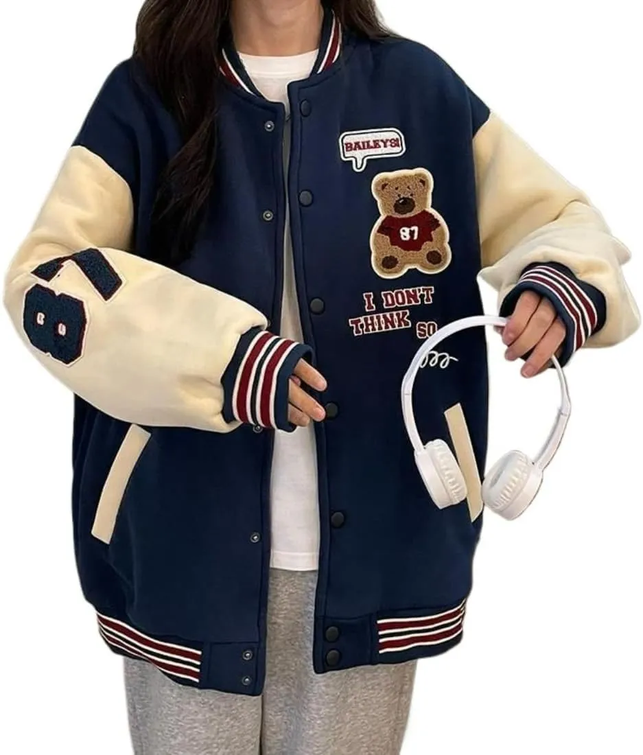 Baseball Jacket Women Fashion Sweatshirt Hip Hop Vintage Oversized Hoodie Cute Varsity Bomber Jackets Autumn Coat