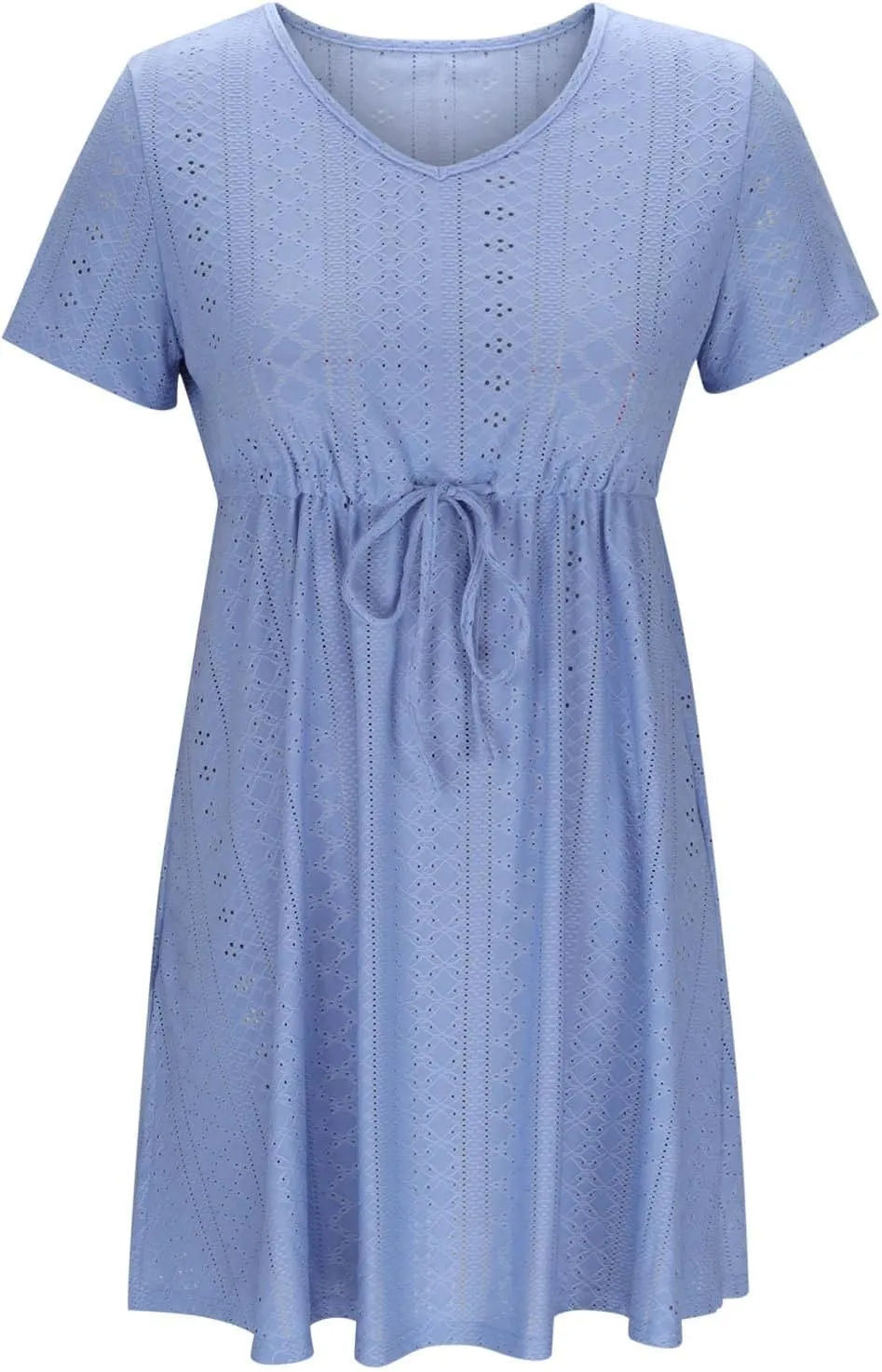 Beach Dresses for Women 2025 Summer Drawstring Waist Casual Eyelet Dress A-Line Flowy Split Hem Vacation Mini Dress