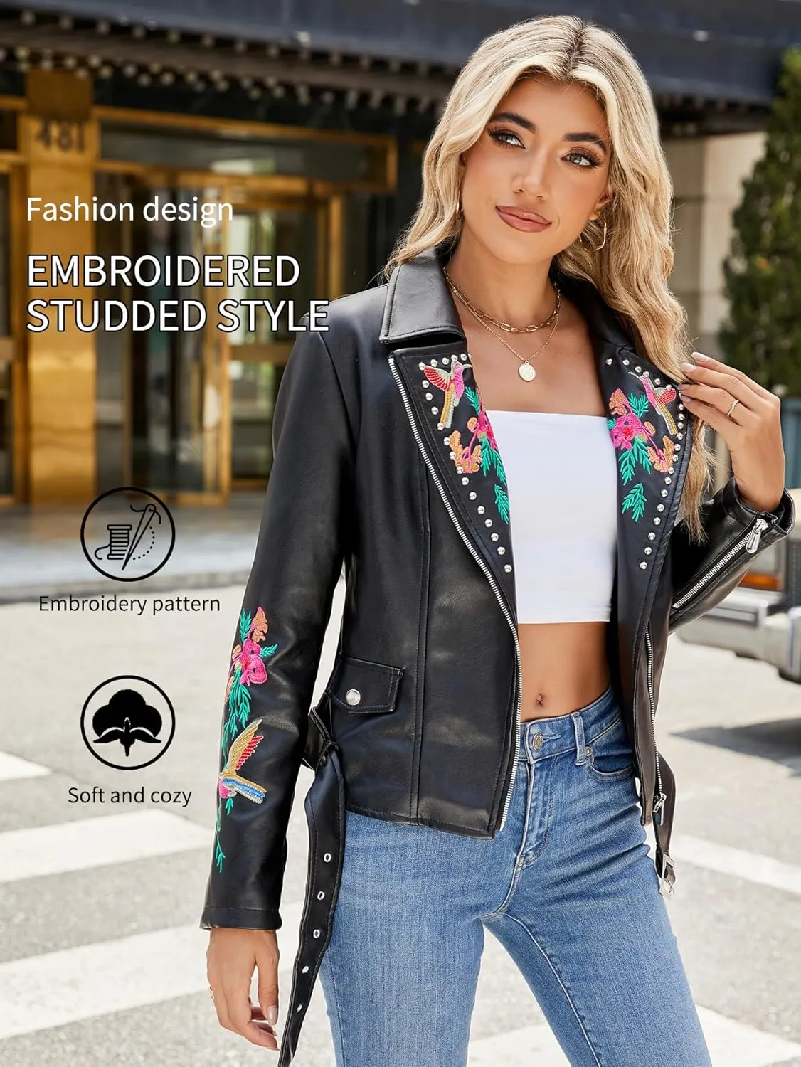 Bellivera Women's Faux Leather Casual Jacket 2025 Spring Trendy Motorcycle Outfits Lightweight Classic Coat