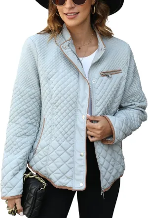 Bellivera Women's Stand Collar Lightweight Quilted Puffer Jacket Padded Zip Coat for Spring and Winter