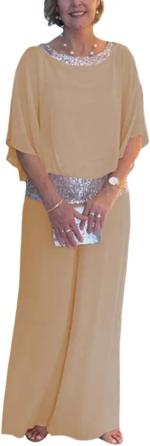 Bengbobar Two Piece Set Pant Suits Mother of The Bride Dressy Wedding Guest Chiffon Flowy Elegant Women Formal Outfits