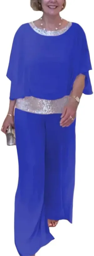 Bengbobar Two Piece Set Pant Suits Mother of The Bride Dressy Wedding Guest Chiffon Flowy Elegant Women Formal Outfits