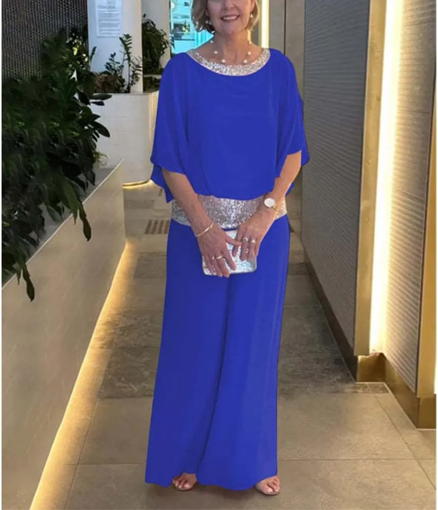 Bengbobar Two Piece Set Pant Suits Mother of The Bride Dressy Wedding Guest Chiffon Flowy Elegant Women Formal Outfits