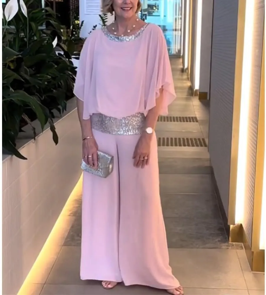 Bengbobar Two Piece Set Pant Suits Mother of The Bride Dressy Wedding Guest Chiffon Flowy Elegant Women Formal Outfits