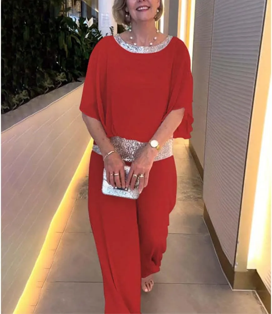 Bengbobar Two Piece Set Pant Suits Mother of The Bride Dressy Wedding Guest Chiffon Flowy Elegant Women Formal Outfits