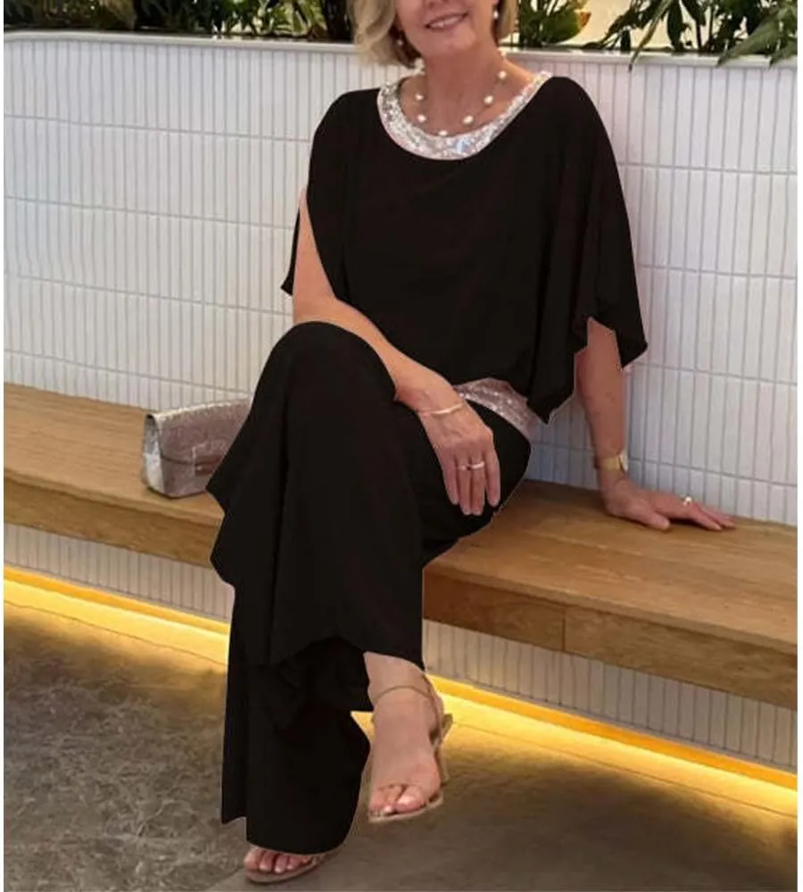 Bengbobar Two Piece Set Pant Suits Mother of The Bride Dressy Wedding Guest Chiffon Flowy Elegant Women Formal Outfits