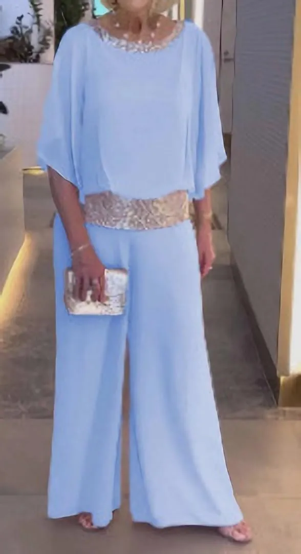 Bengbobar Two Piece Set Pant Suits Mother of The Bride Dressy Wedding Guest Chiffon Flowy Elegant Women Formal Outfits
