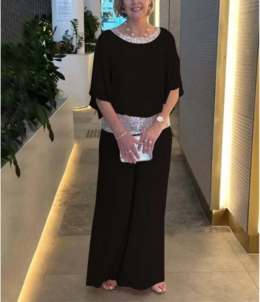 Bengbobar Two Piece Set Pant Suits Mother of The Bride Dressy Wedding Guest Chiffon Flowy Elegant Women Formal Outfits