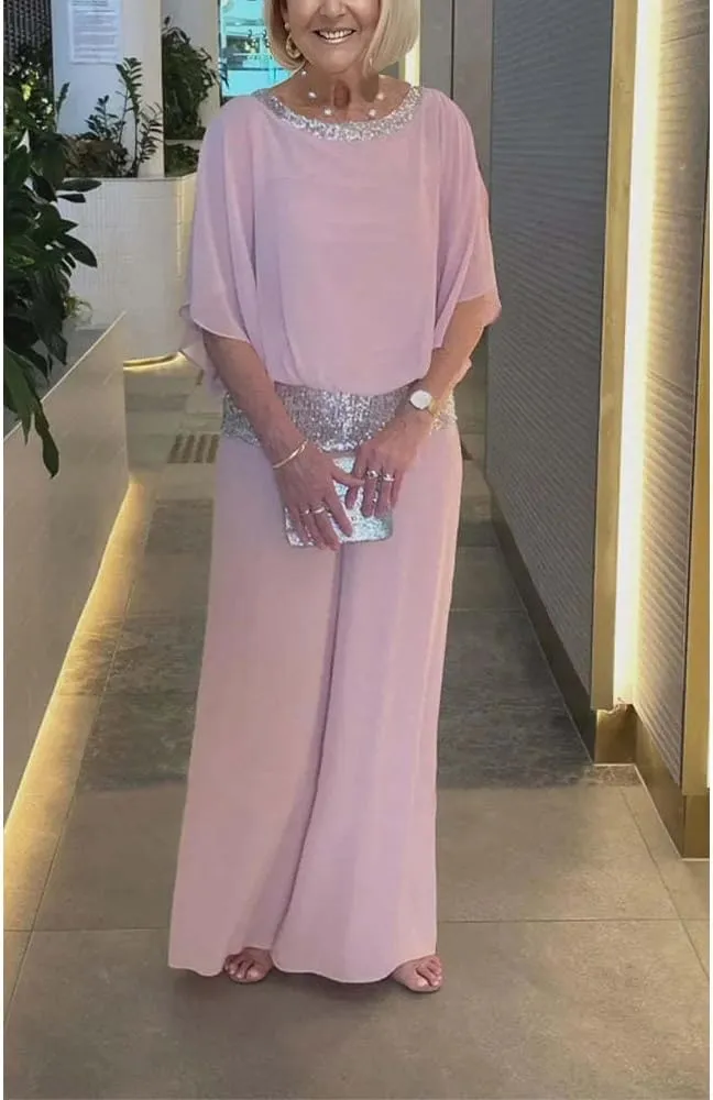 Bengbobar Two Piece Set Pant Suits Mother of The Bride Dressy Wedding Guest Chiffon Flowy Elegant Women Formal Outfits