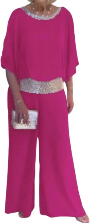 Bengbobar Two Piece Set Pant Suits Mother of The Bride Dressy Wedding Guest Chiffon Flowy Elegant Women Formal Outfits