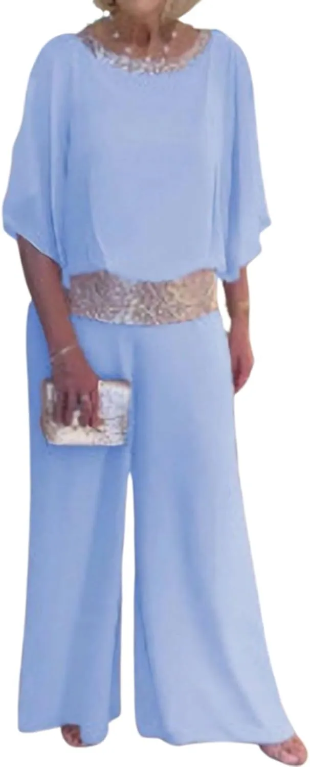 Bengbobar Two Piece Set Pant Suits Mother of The Bride Dressy Wedding Guest Chiffon Flowy Elegant Women Formal Outfits