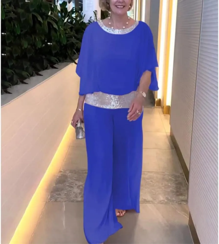 Bengbobar Two Piece Set Pant Suits Mother of The Bride Dressy Wedding Guest Chiffon Flowy Elegant Women Formal Outfits