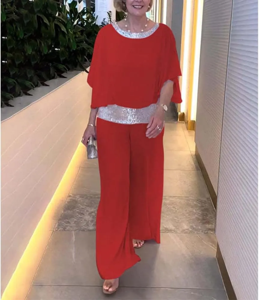 Bengbobar Two Piece Set Pant Suits Mother of The Bride Dressy Wedding Guest Chiffon Flowy Elegant Women Formal Outfits