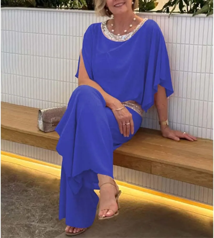 Bengbobar Two Piece Set Pant Suits Mother of The Bride Dressy Wedding Guest Chiffon Flowy Elegant Women Formal Outfits